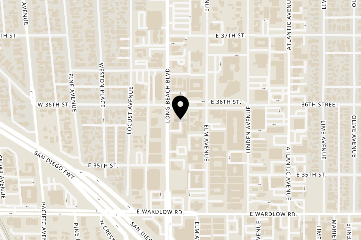 Map showing the location of Ancestros on 3550 Long Beach Blvd b in Long Beach